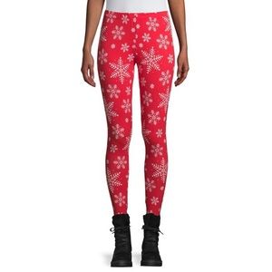 New No Boundaries Christmas Holiday Leggings Red and White Snowflakes